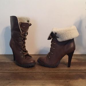 Faux sheep skin lace up boots